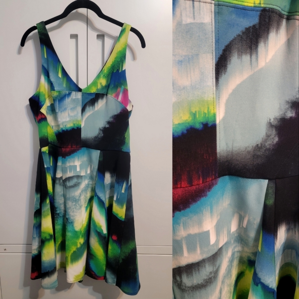 Colorful ABS Fit and Flare V-Neck Dress